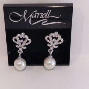 Mariell Pearl Drop Bridal Earrings with CZ Crystals, Statement Jewelry for Bride
